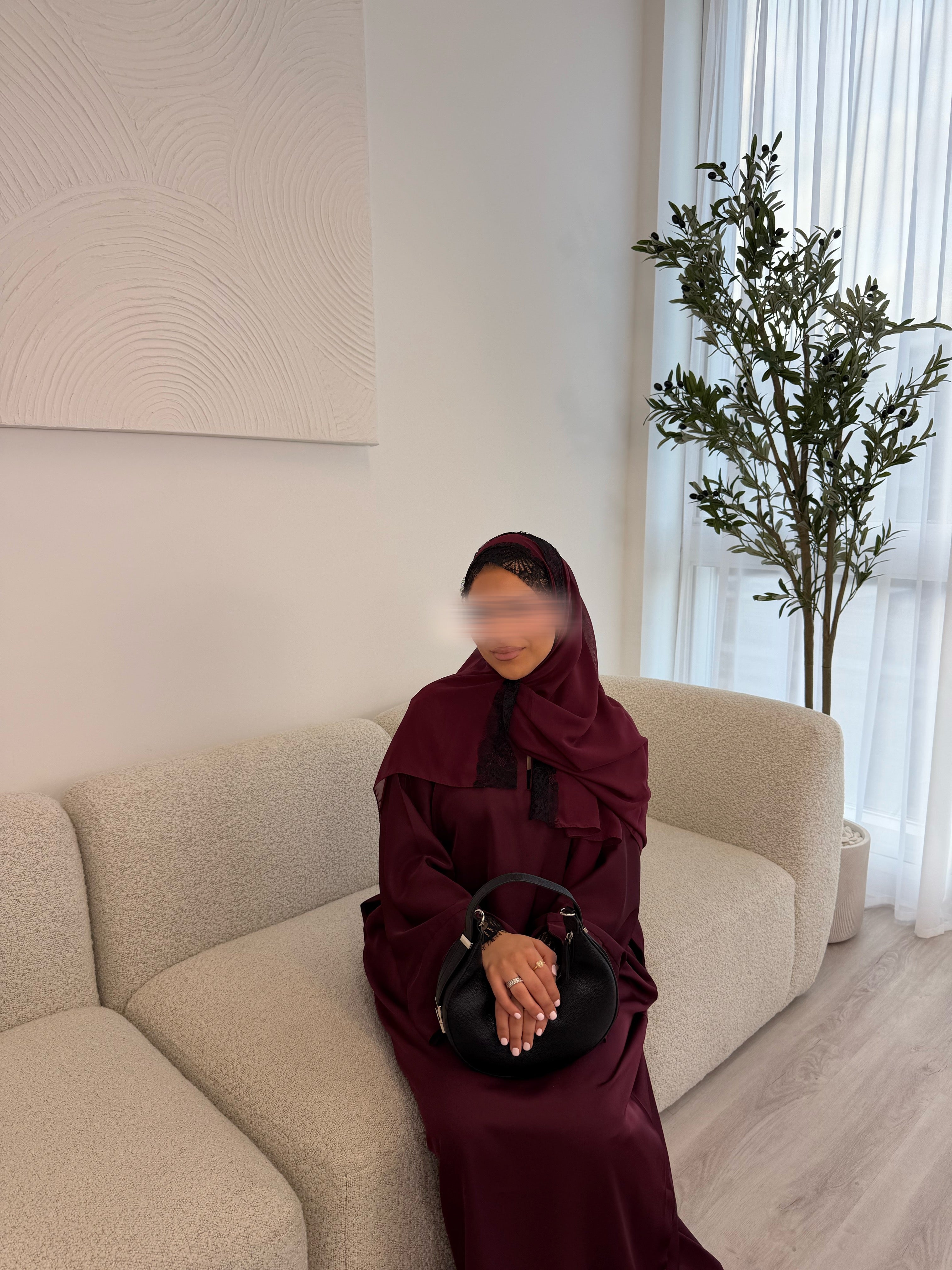 Burgundy Lace Abaya