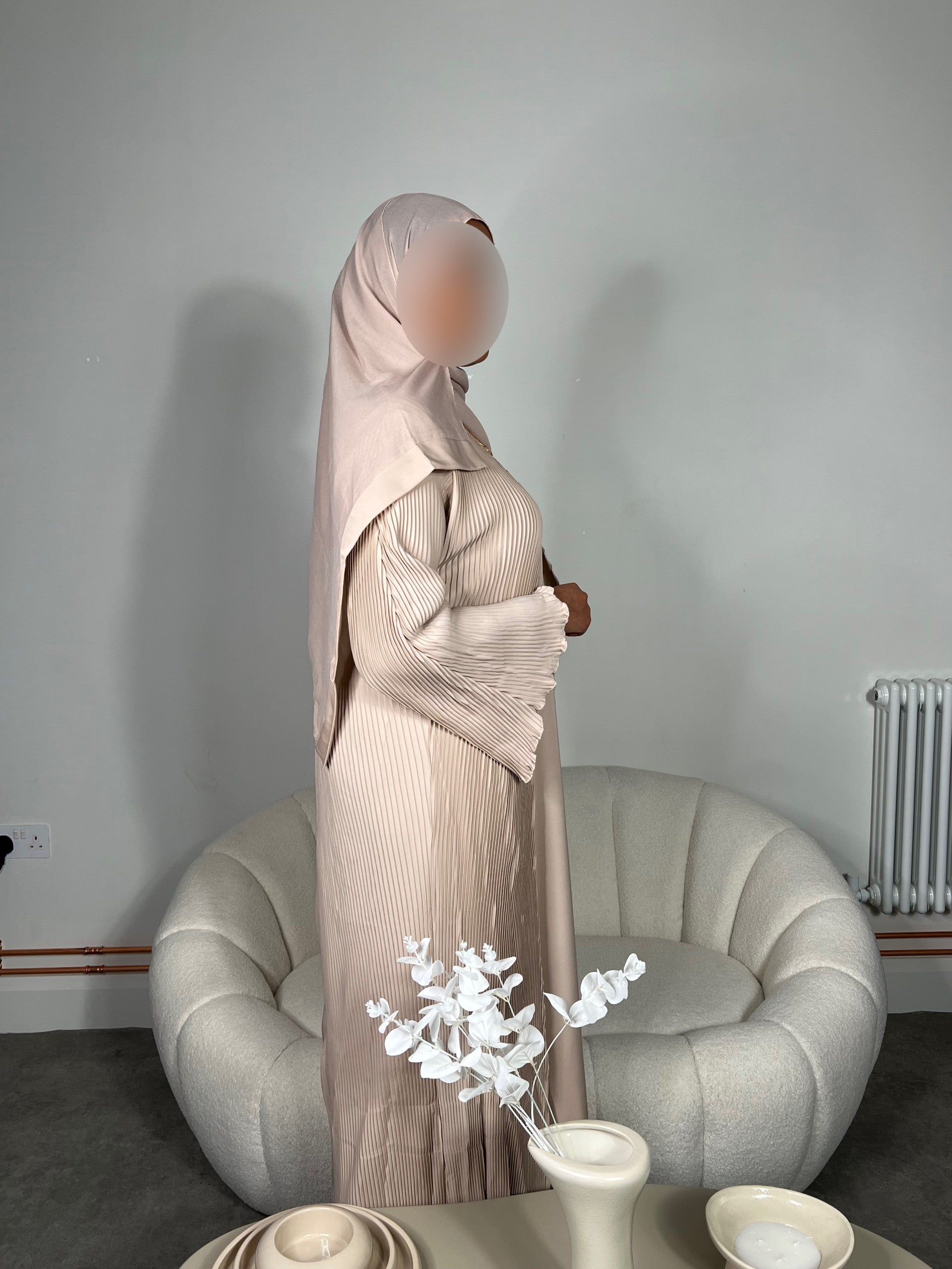 Blush Nude Crinkled Abaya Set