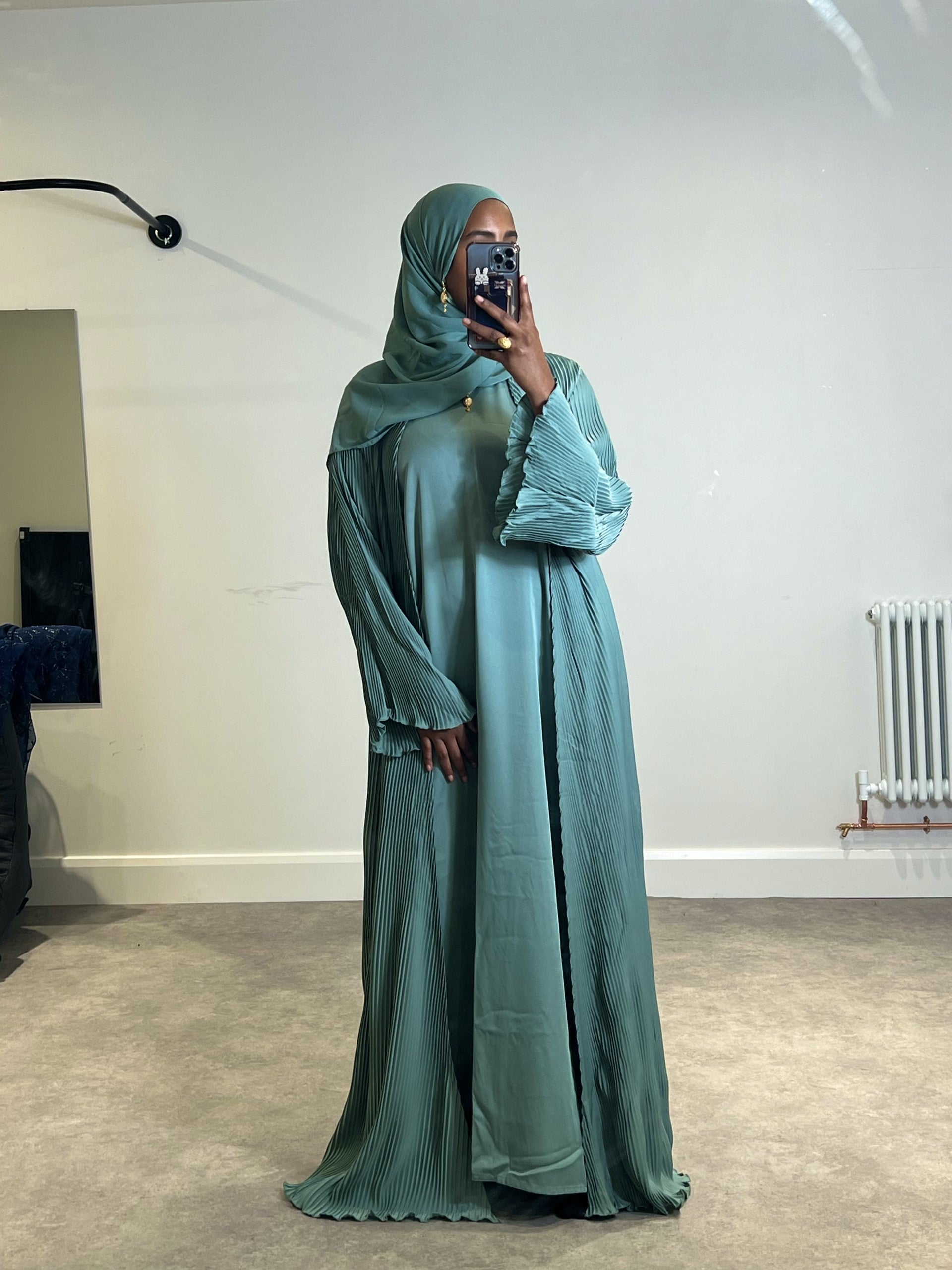 Mint Crinkled Abaya Set