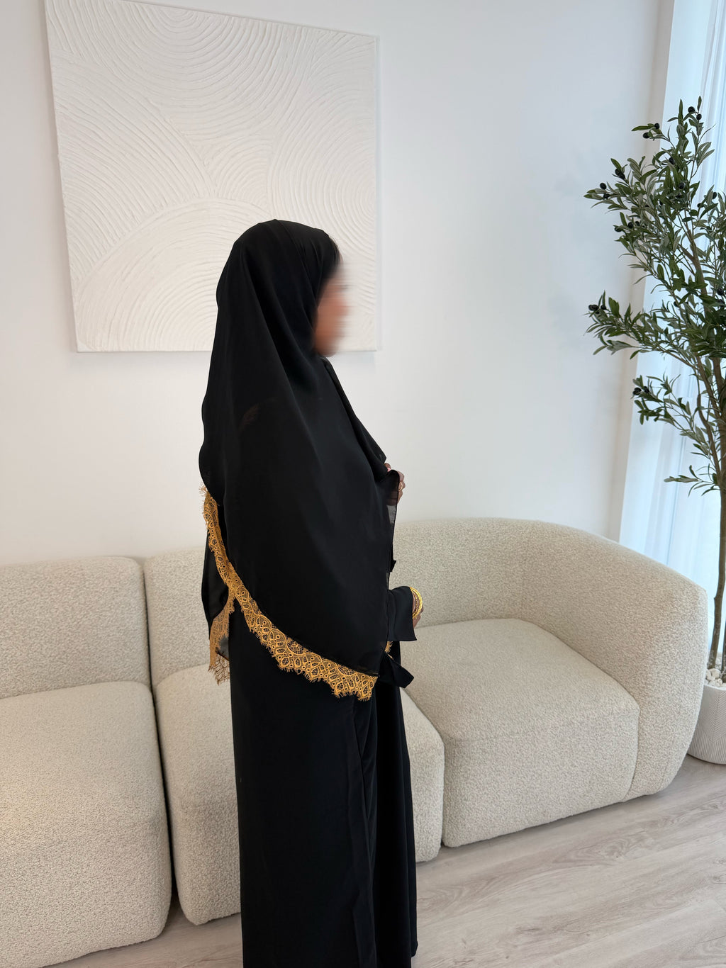 Black Closed Lace Abaya set
