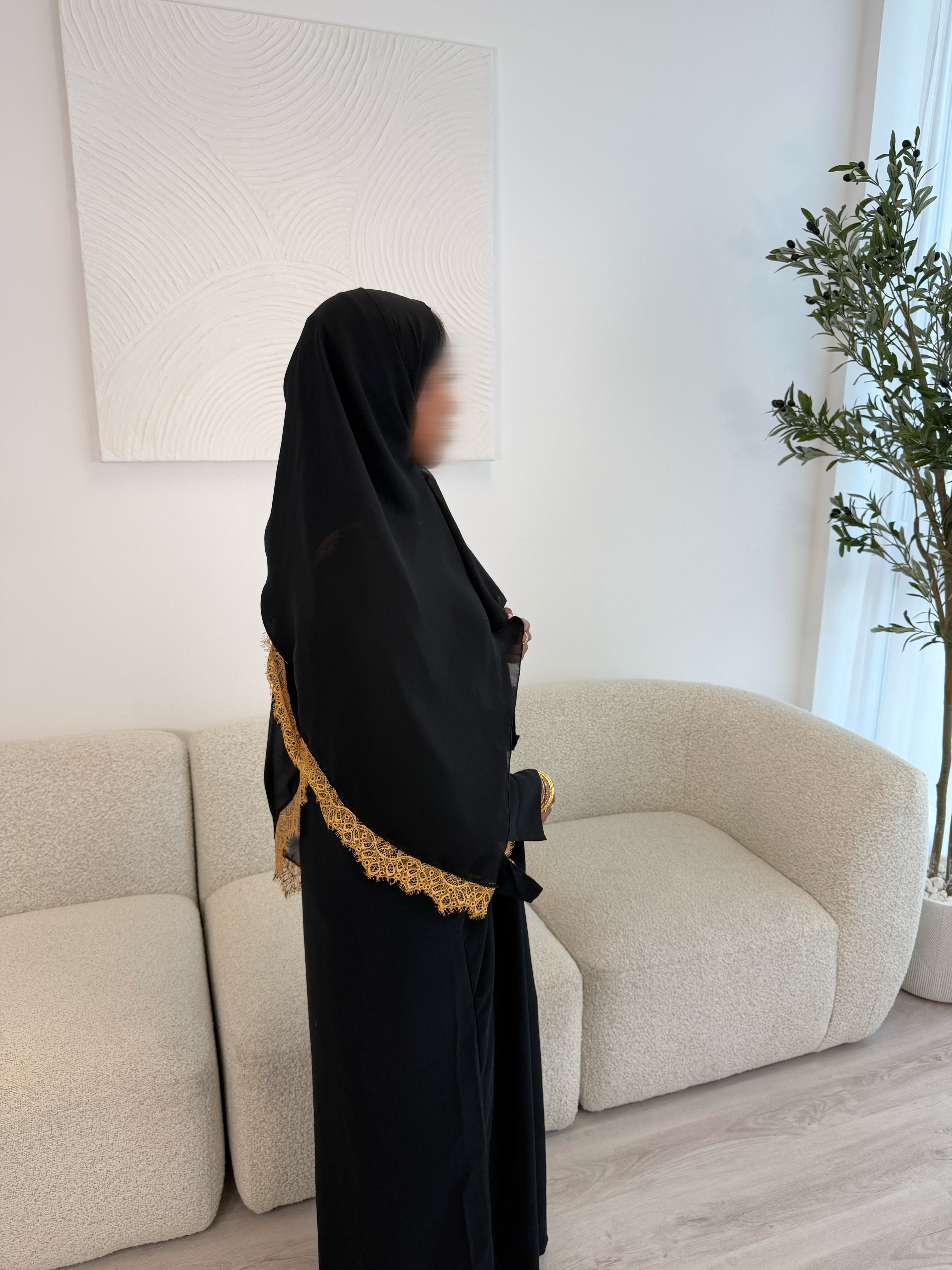 Black Closed Lace Abaya set