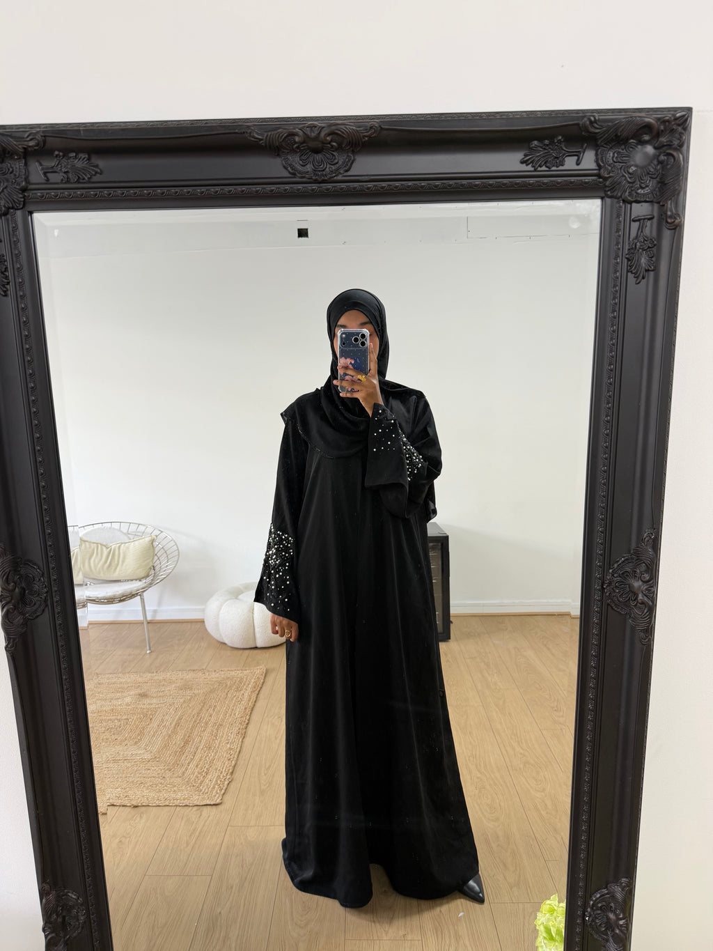 Black beaded abaya