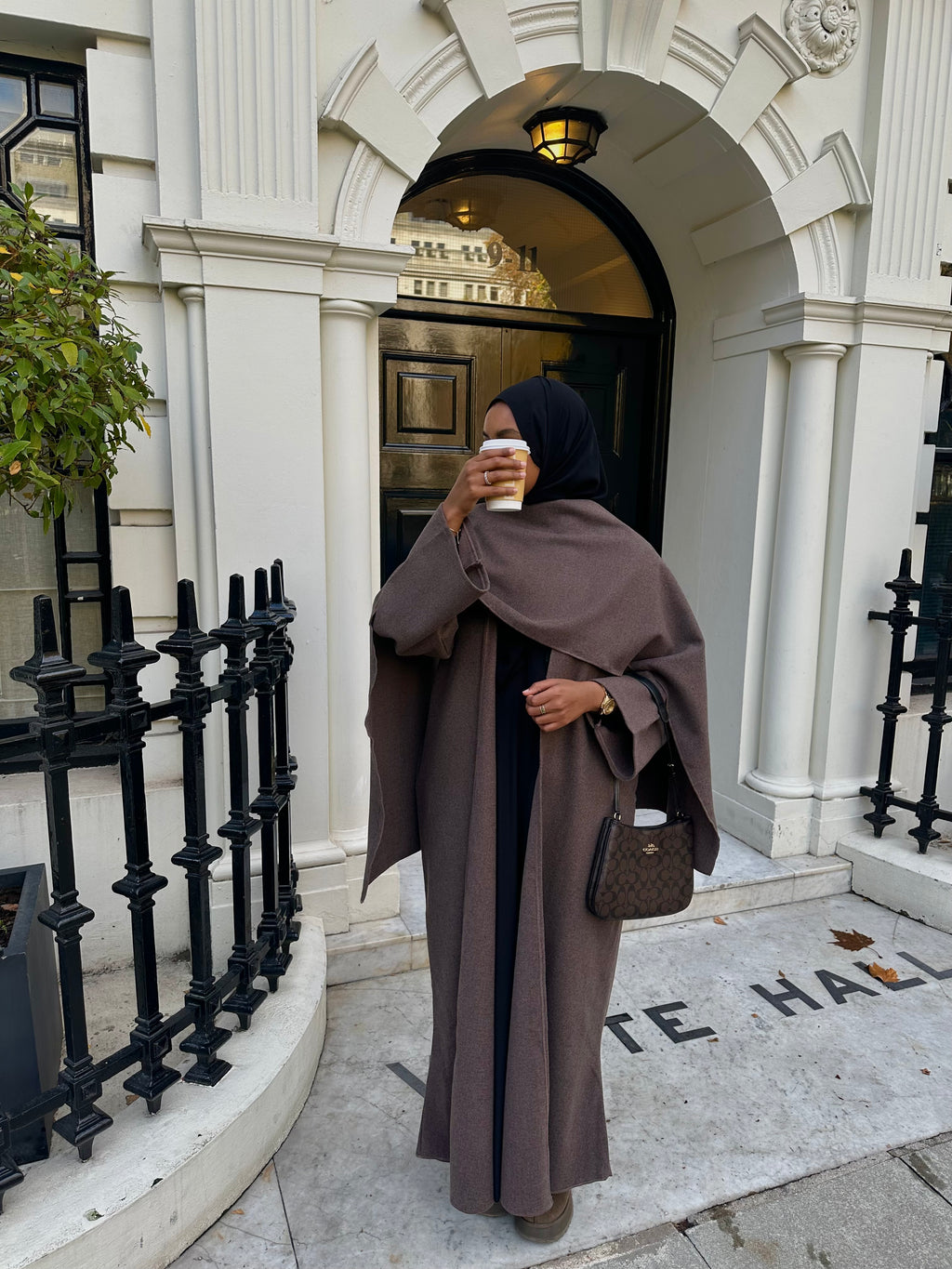 Brown Abaya Coat with Scarf