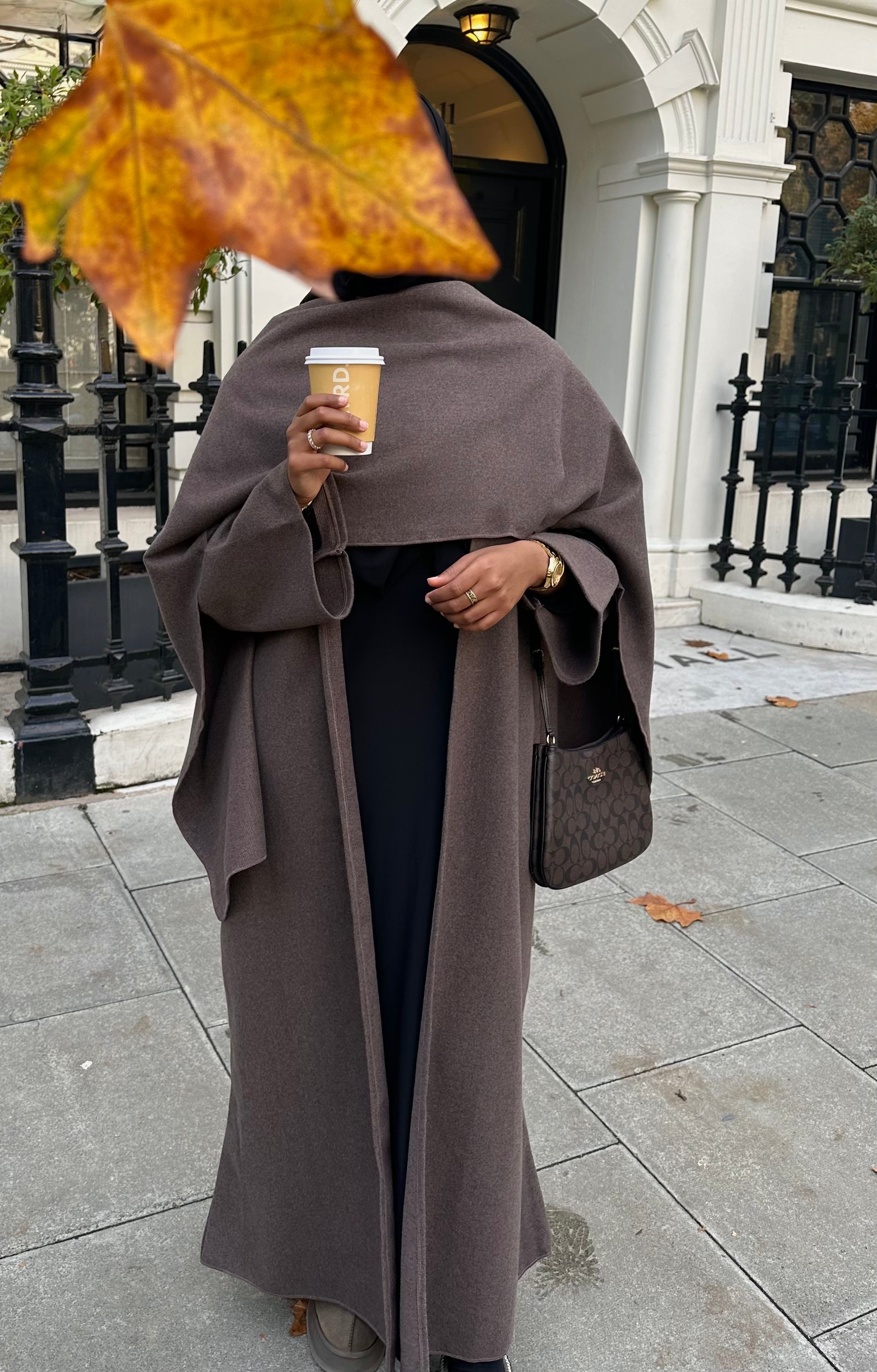 Brown Abaya Coat with Scarf