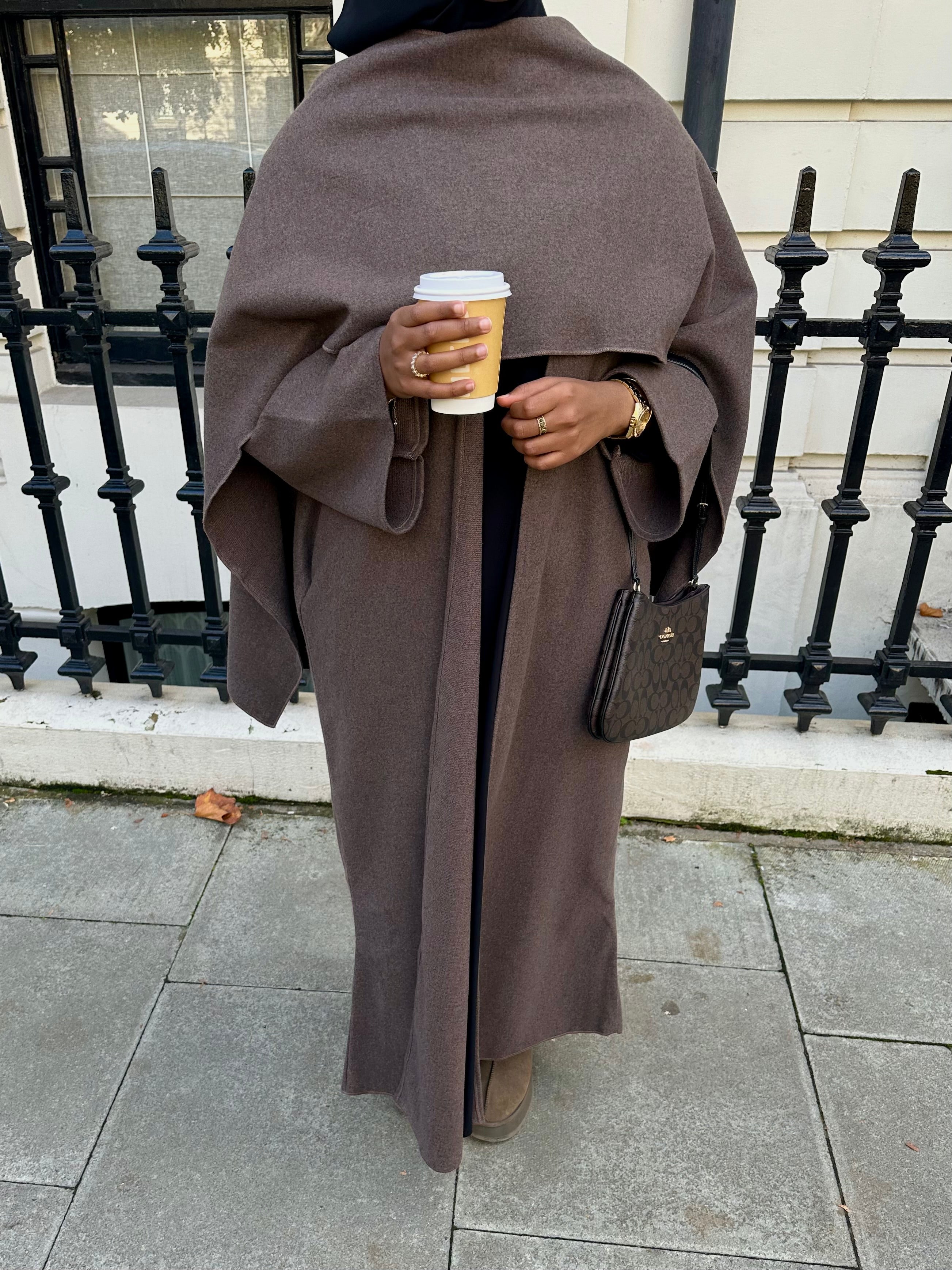 Brown Abaya Coat with Scarf