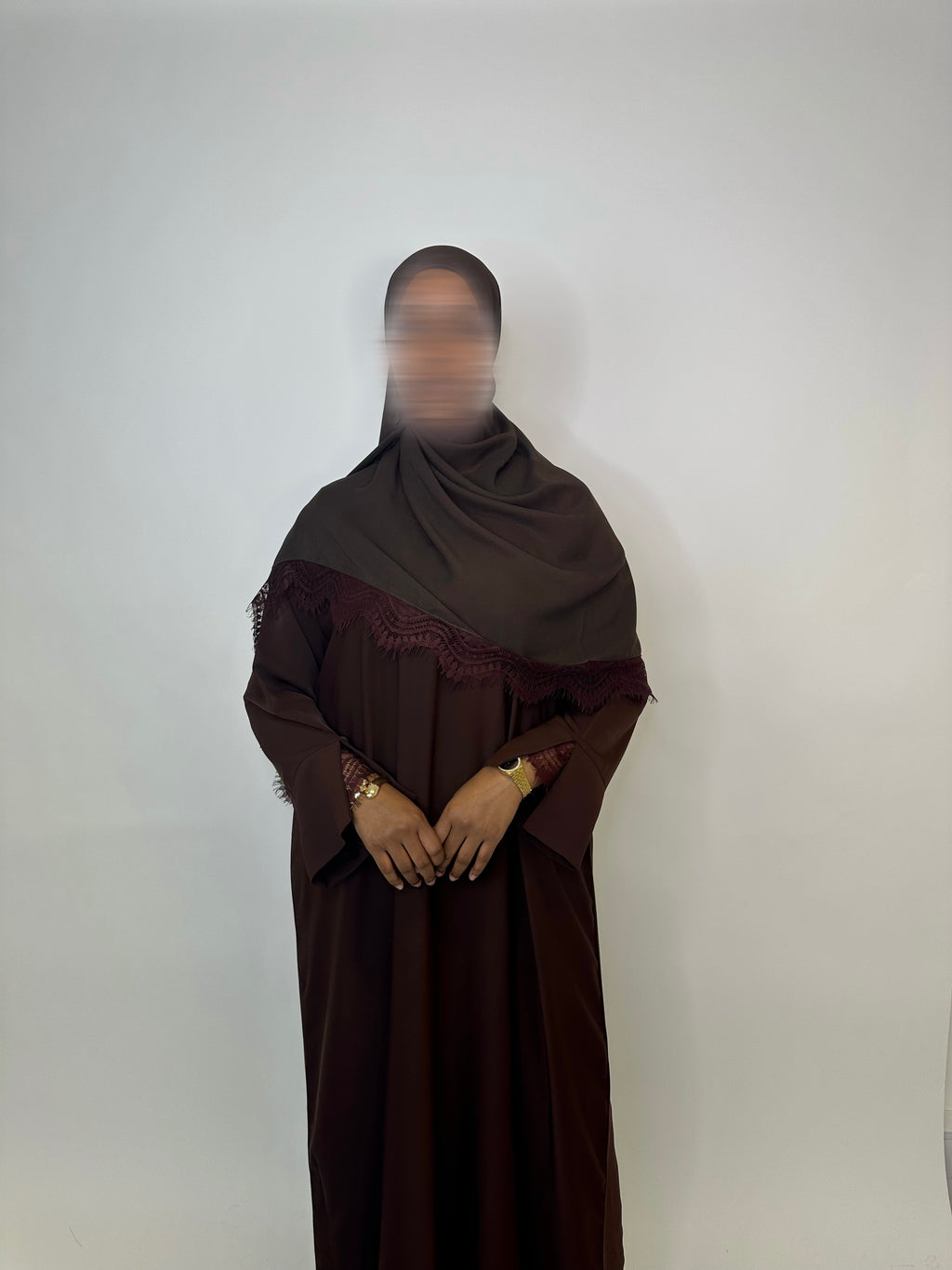 Brown Closed Lace Abaya set