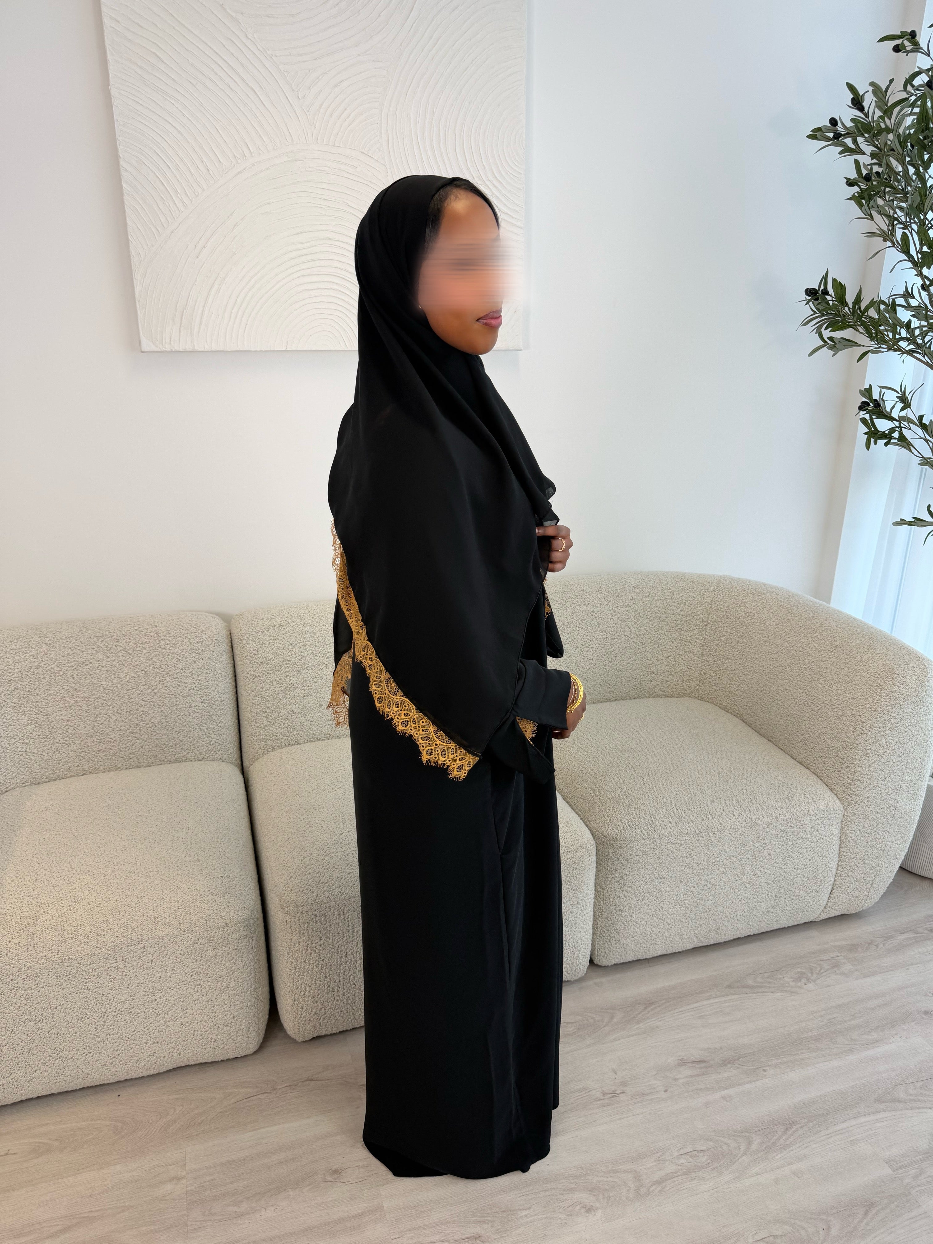 Black Closed Lace Abaya set