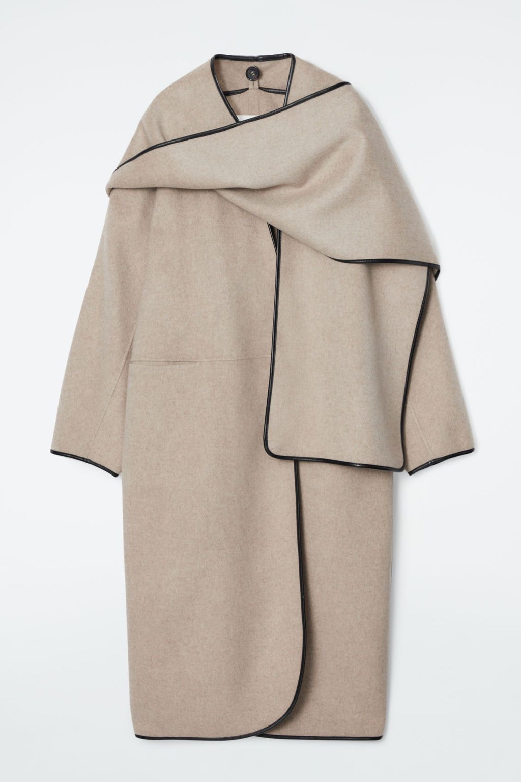 Leather trimmed coat with scarf