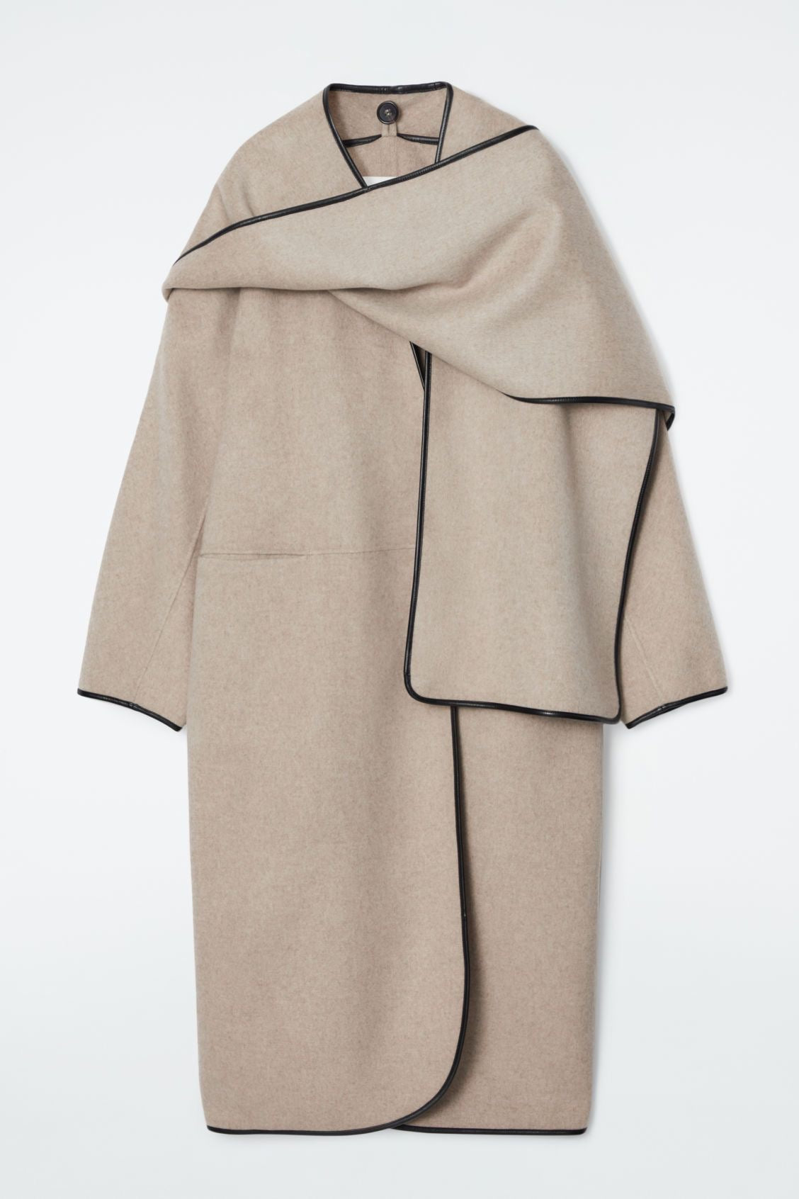 Leather trimmed coat with scarf