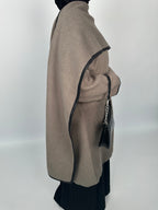 Leather trimmed coat with scarf