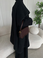 Leather trimmed coat with scarf