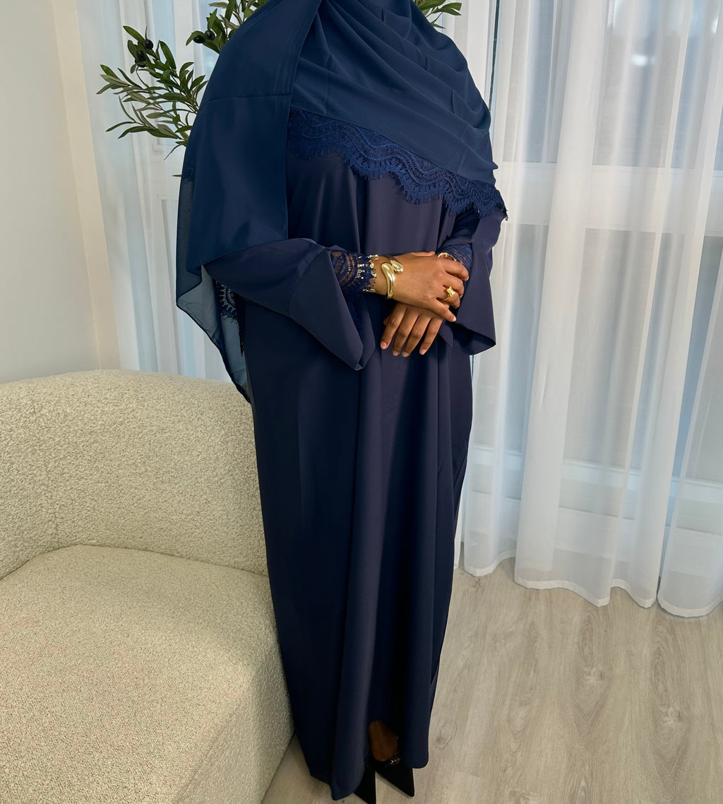 Navy Closed Lace Abaya set