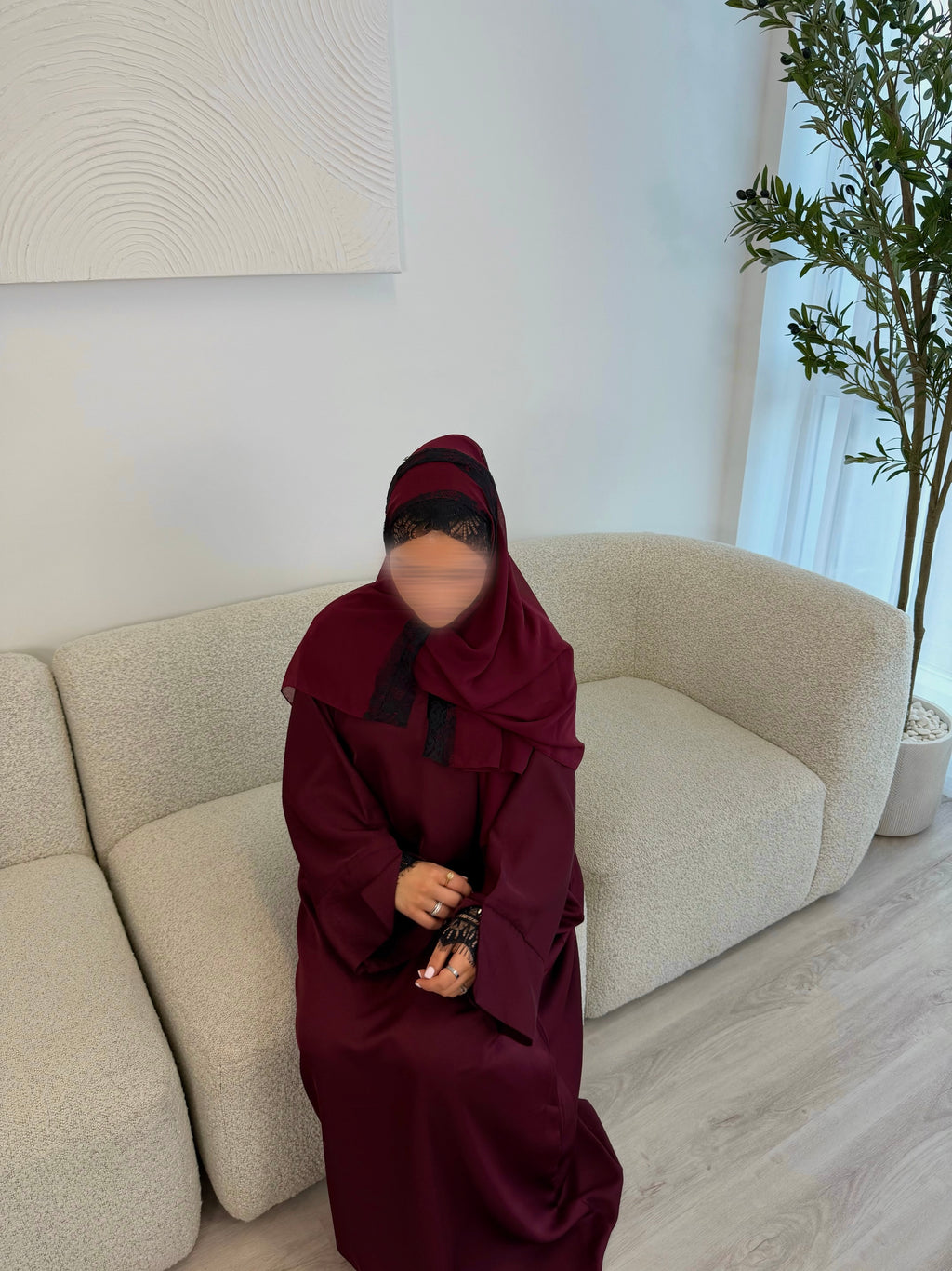 Burgundy Lace Abaya