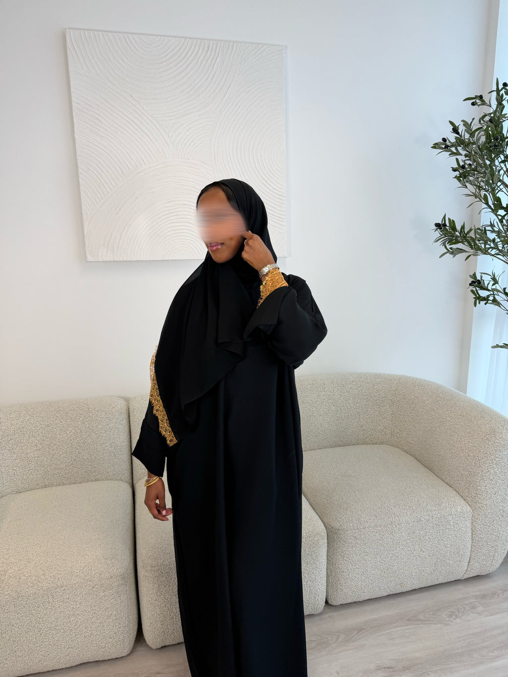 Black Closed Lace Abaya set